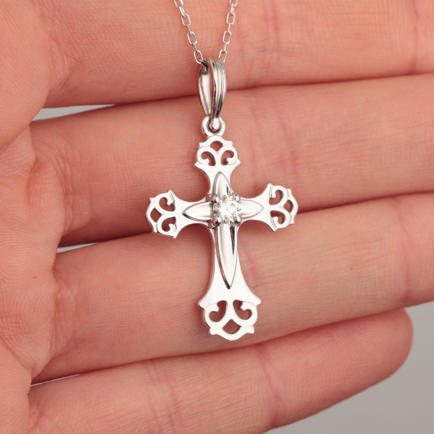 Cross with Diamond 0.16 ct, White Gold 585° (14K)