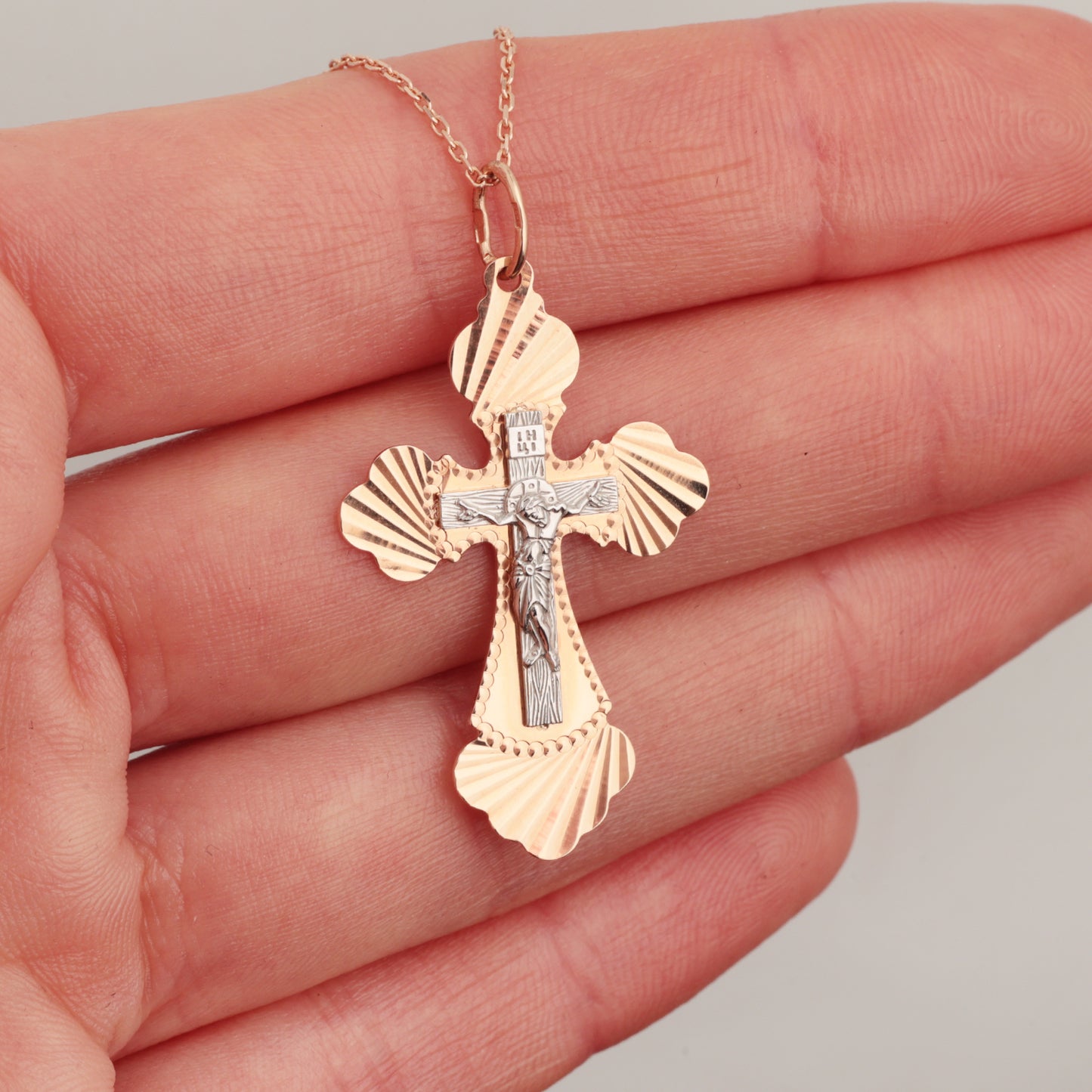 Православный крестик, Красное и Белое золото 585° (14K)