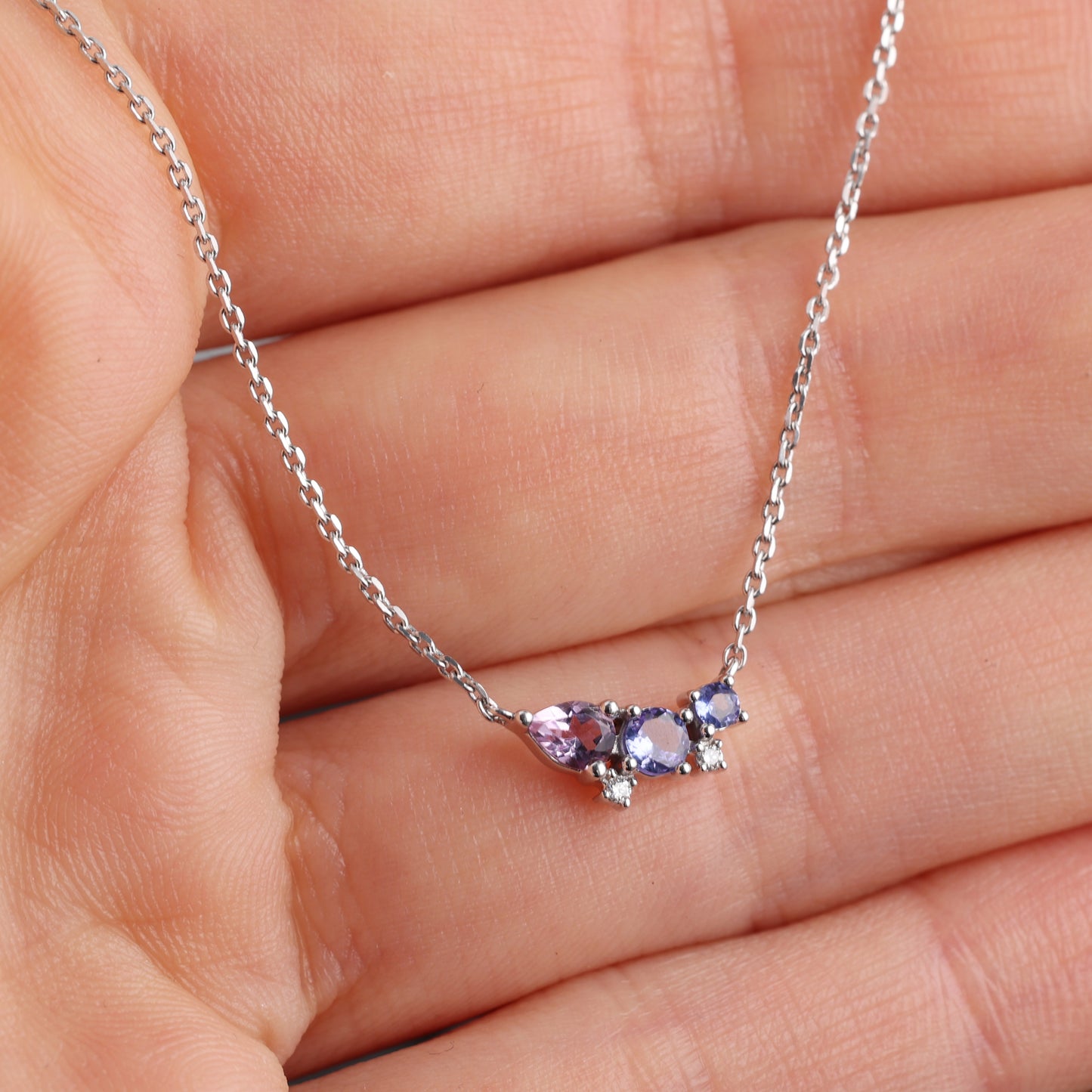 Multi-Colored Pendant with Chain and Diamonds 0.01 ct, White Gold 750° (18K)