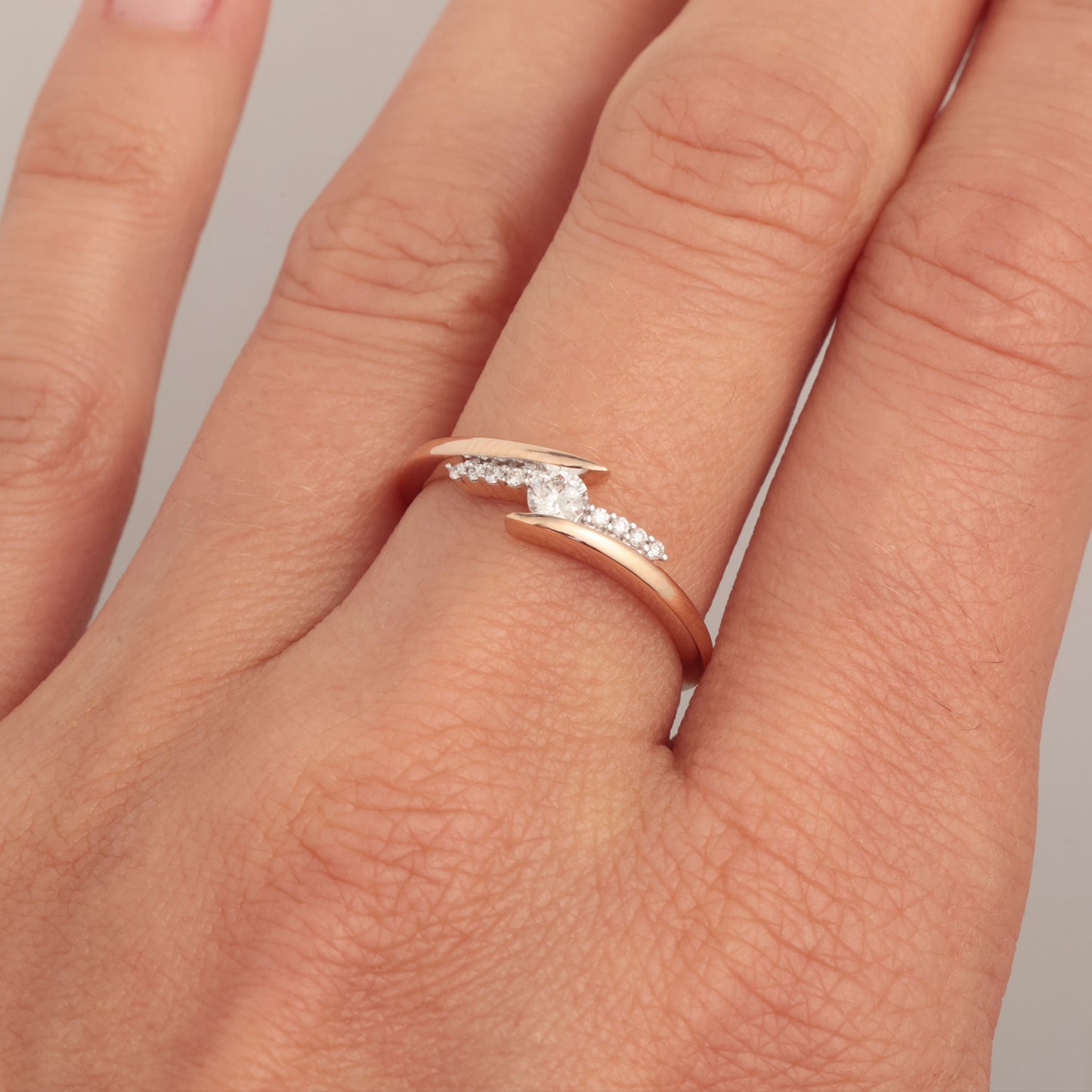 Кольцо с бриллиантами 0.19 ct, розовое золото 585 пробы (14K)