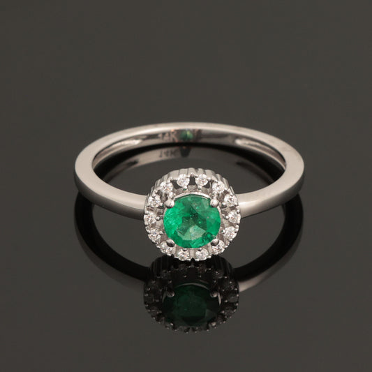 Gredzens ar smaragdu 0,45 ct un dimantiem 0,10 ct, baltais zelts 585° (14K)