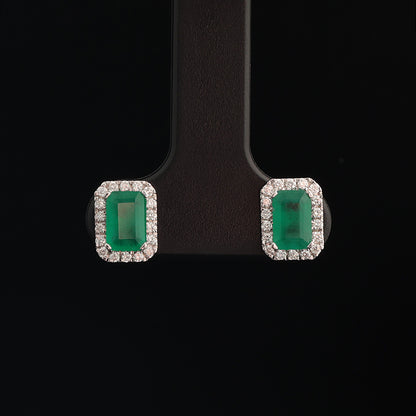 Earrings with Emerald 1.10 ct, White Gold 585° (14K)