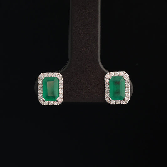 Серьги с изумрудом 1,10 ct и бриллиантами 0,20 ct, белое золото 585° (14K)