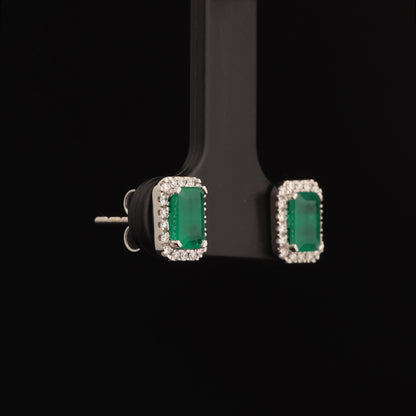 Earrings with Emerald 1.10 ct, White Gold 585° (14K)