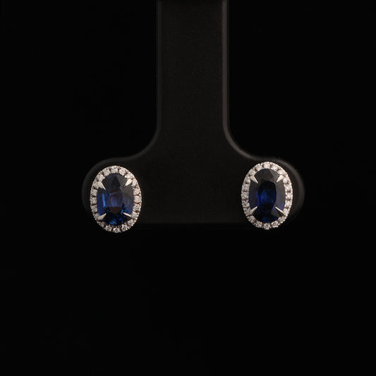 Серьги с сапфиром 1.00 ct и бриллиантами 0.10 ct, белое золото 585 пробы (14K)