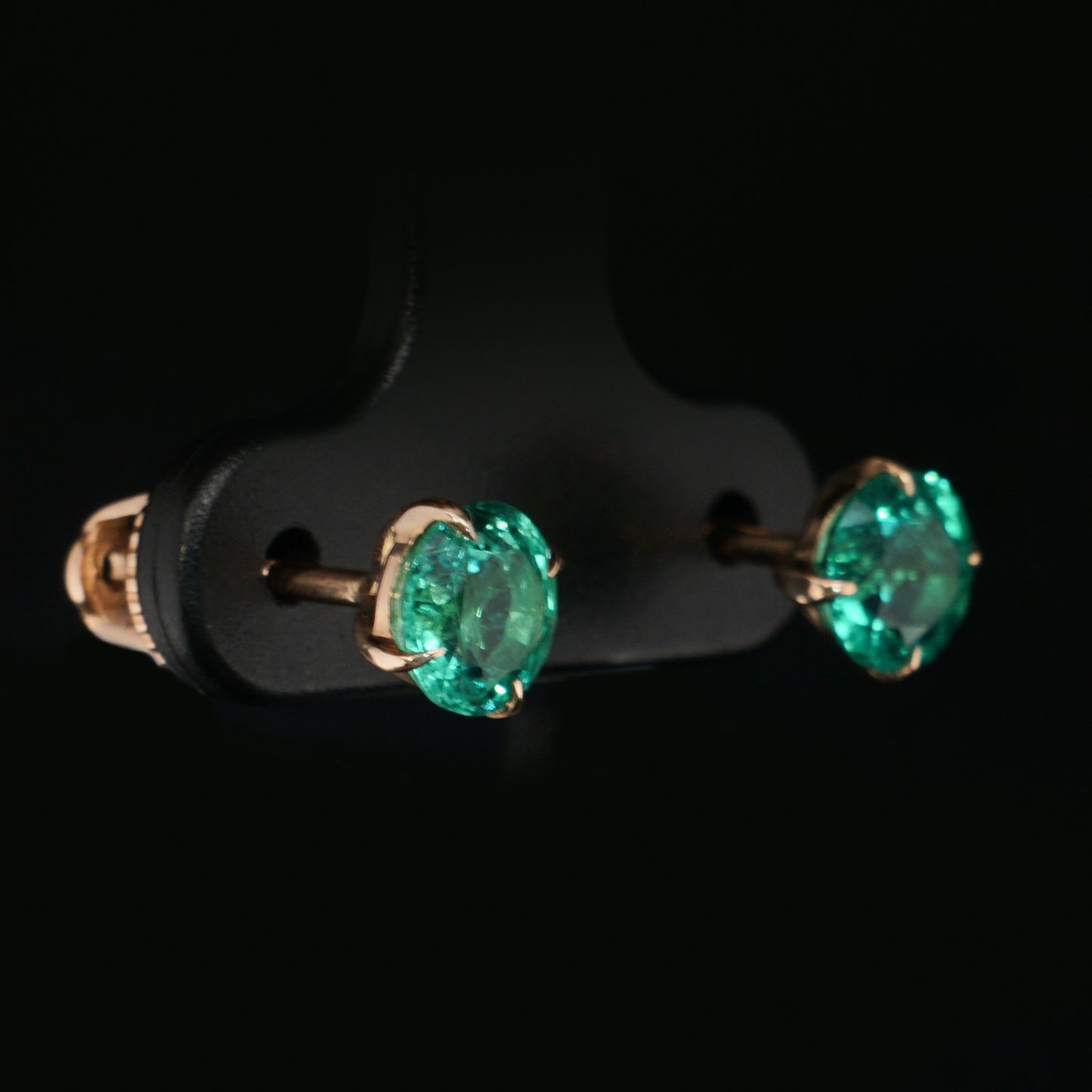 Earrings Stud with Emeralds, Rose Gold 585° (14K)