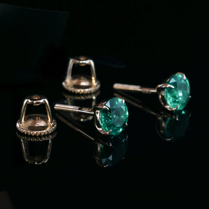 Earrings Stud with Emeralds, Rose Gold 585° (14K)