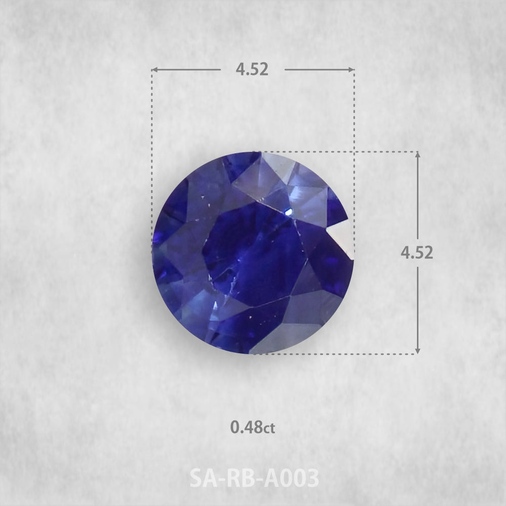 Safīrs 0,48 ct Dabīgs, Apaļš piegriezums 