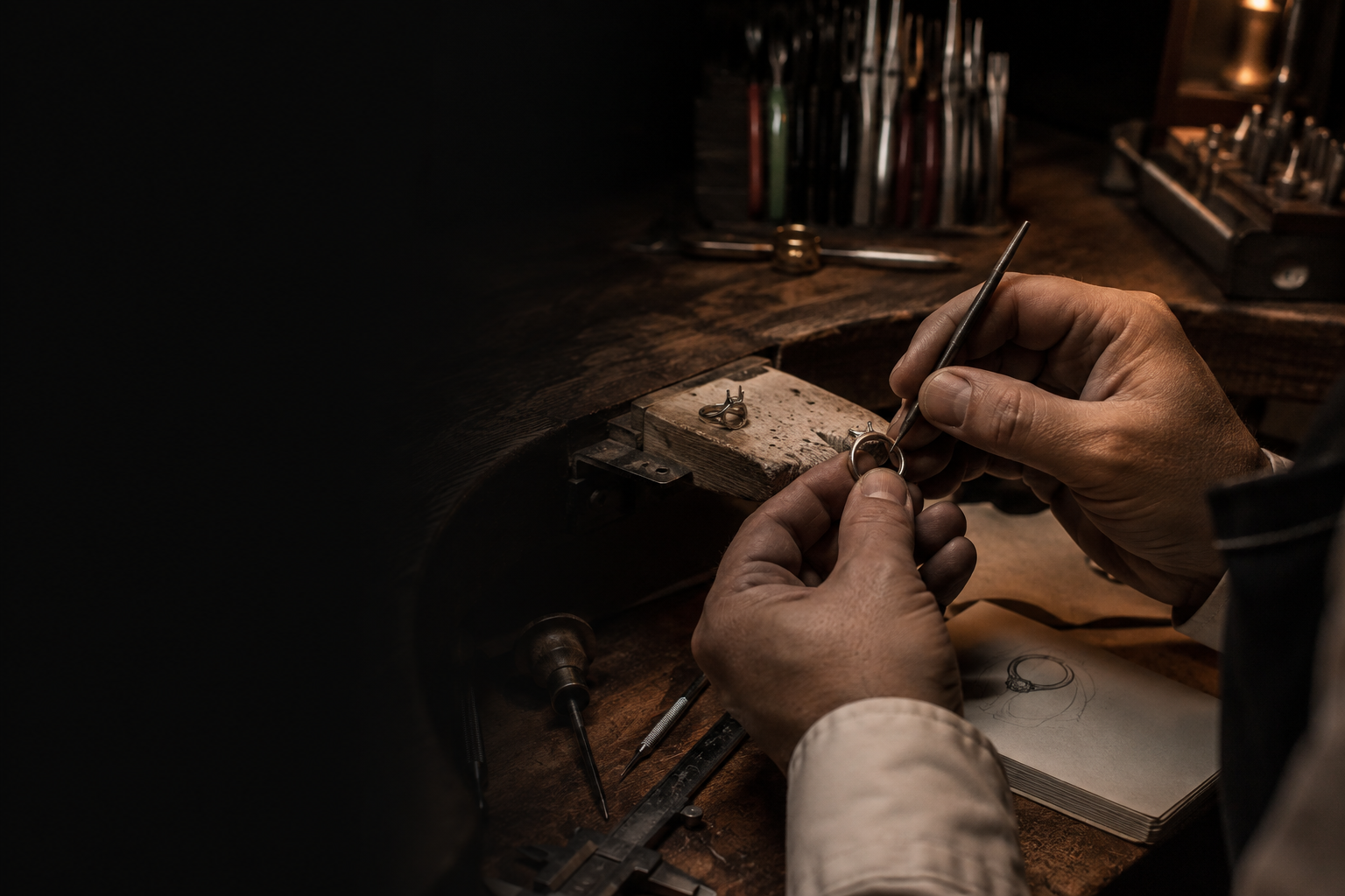 Fine Cast Gems jeweler handcrafting a bespoke ring in the Riga atelier